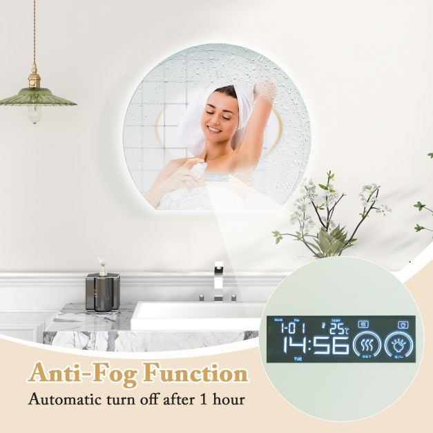 Half Circle LED Bathroom Mirror with Touch Switch and 3-Color Lights