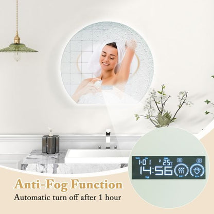 Half Circle LED Bathroom Mirror with Touch Switch and 3-Color Lights