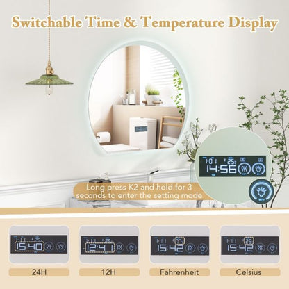 Half Circle LED Bathroom Mirror with Touch Switch and 3-Color Lights