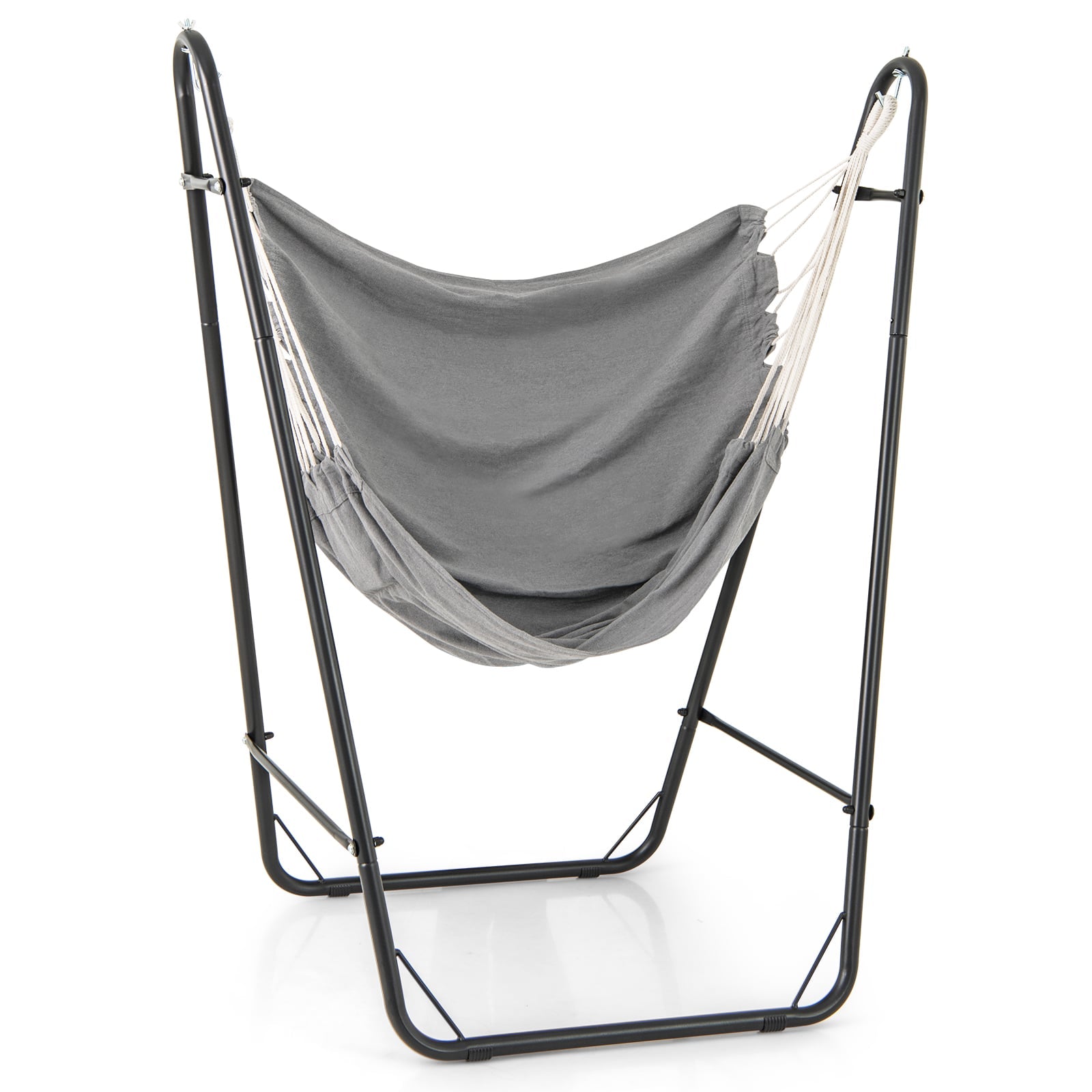 Hammock Chair with Stand and Side Pocket for Living Room Patio and Yard-Grey