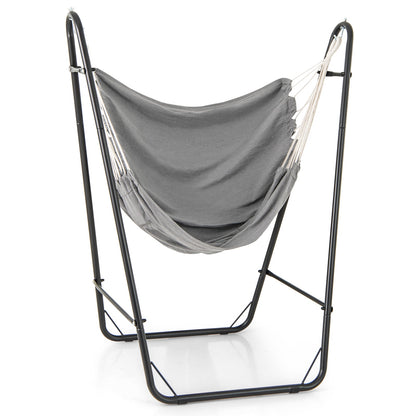 Hammock Chair with Stand and Side Pocket for Living Room Patio and Yard-Grey