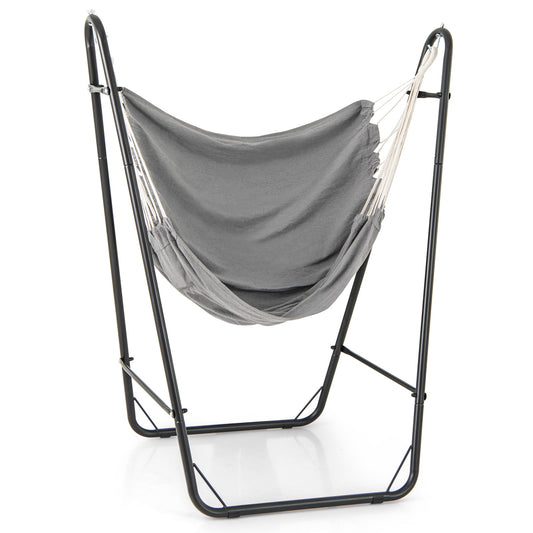 Hammock Chair with Stand and Side Pocket for Living Room Patio and Yard-Grey