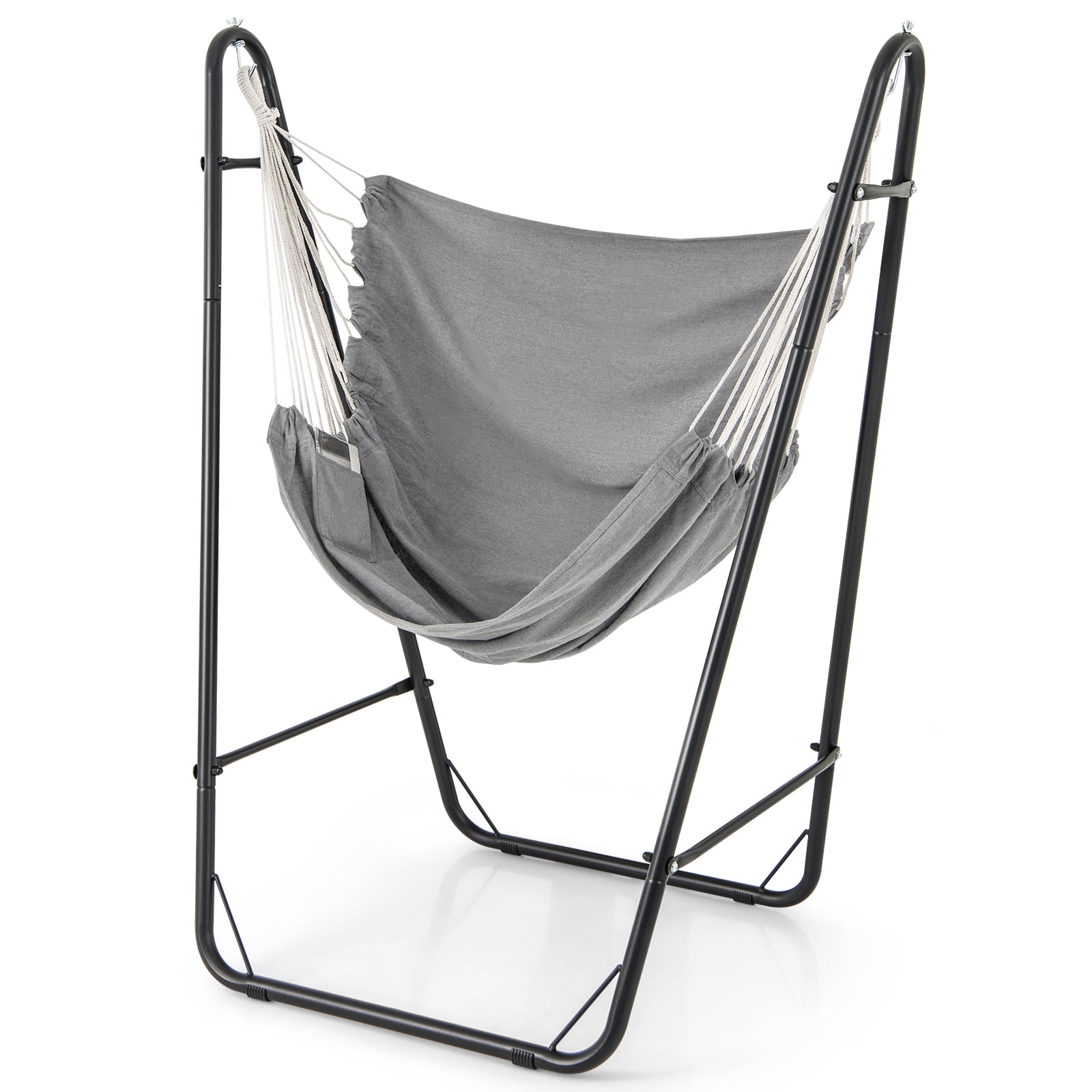 Hammock Chair with Stand and Side Pocket for Living Room Patio and Yard-Grey