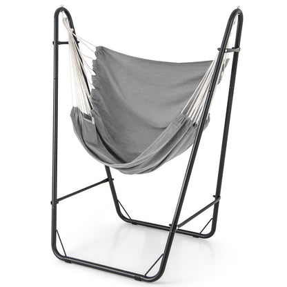 Hammock Chair with Stand and Side Pocket for Living Room Patio and Yard-Grey