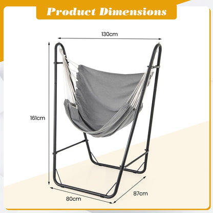 Hammock Chair with Stand and Side Pocket for Living Room Patio and Yard-Grey