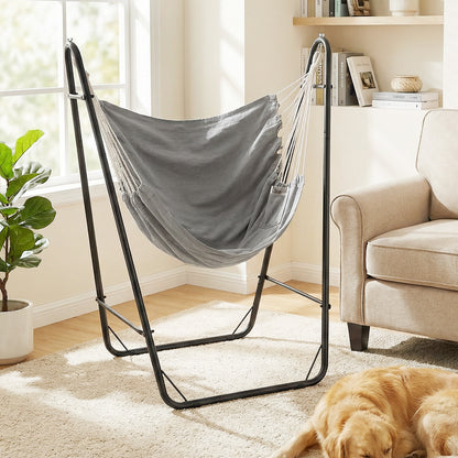 Hammock Chair with Stand and Side Pocket for Living Room Patio and Yard-Grey