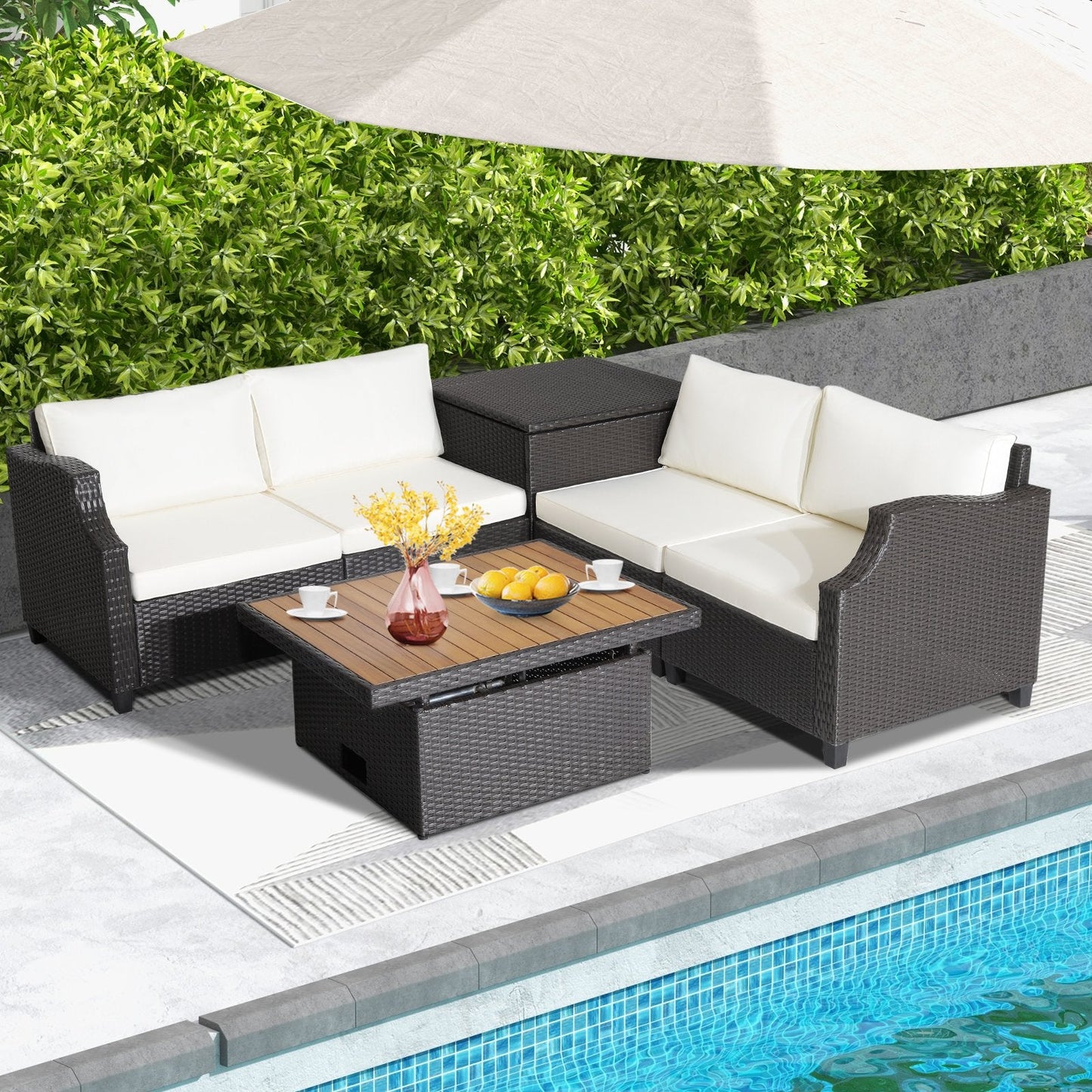 7 Pieces Patio Outdoor Hand-Woven PE Wicker Furniture Set-Off White