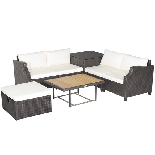 7 Pieces Patio Outdoor Hand-Woven PE Wicker Furniture Set-Off White