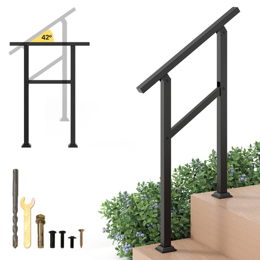 Handrail for Outdoor Steps Fits 0-2/3/4/5/6 Steps with Flexible Angle Adjustment-2 step