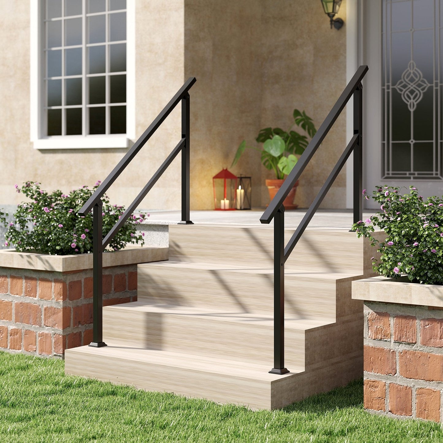 Handrail for Outdoor Steps Fits 0-2/3/4/5/6 Steps with Flexible Angle Adjustment-4 step