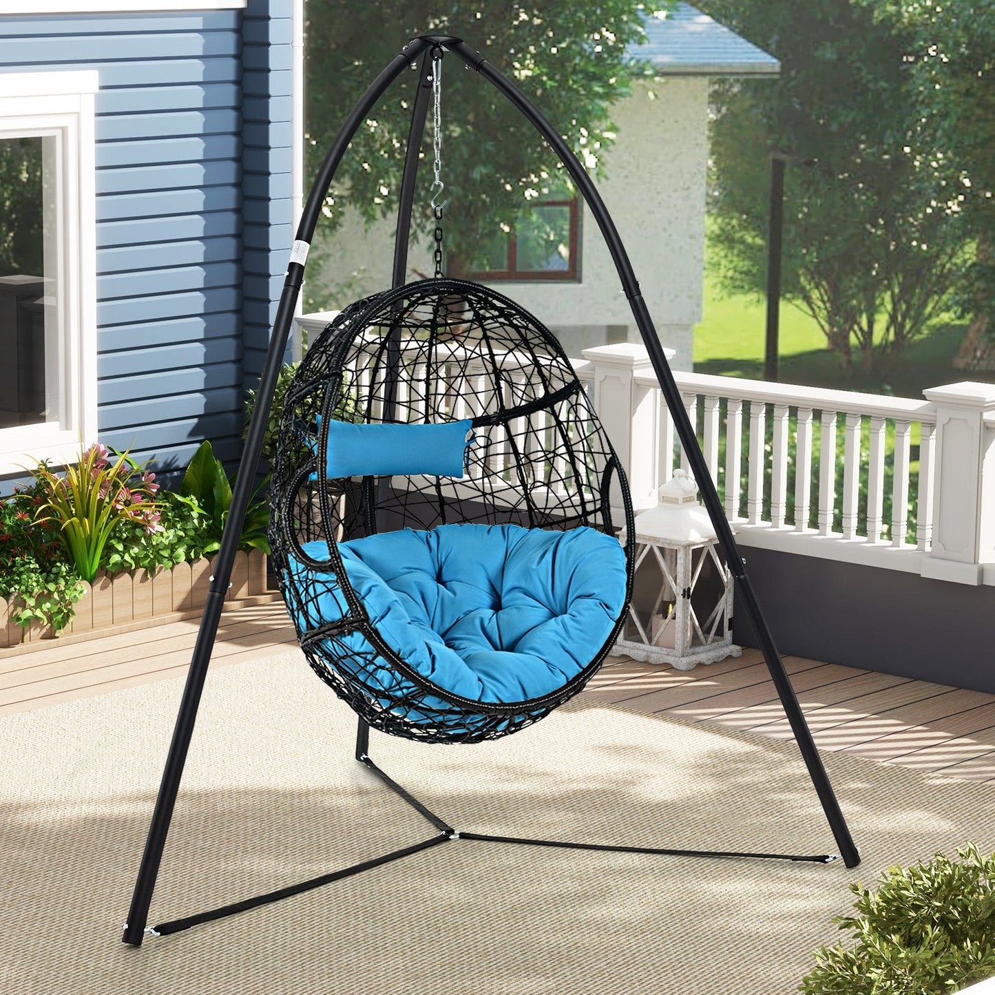 Hanging Chair Stand with Hanging Chain for Lounger Saucer-Black