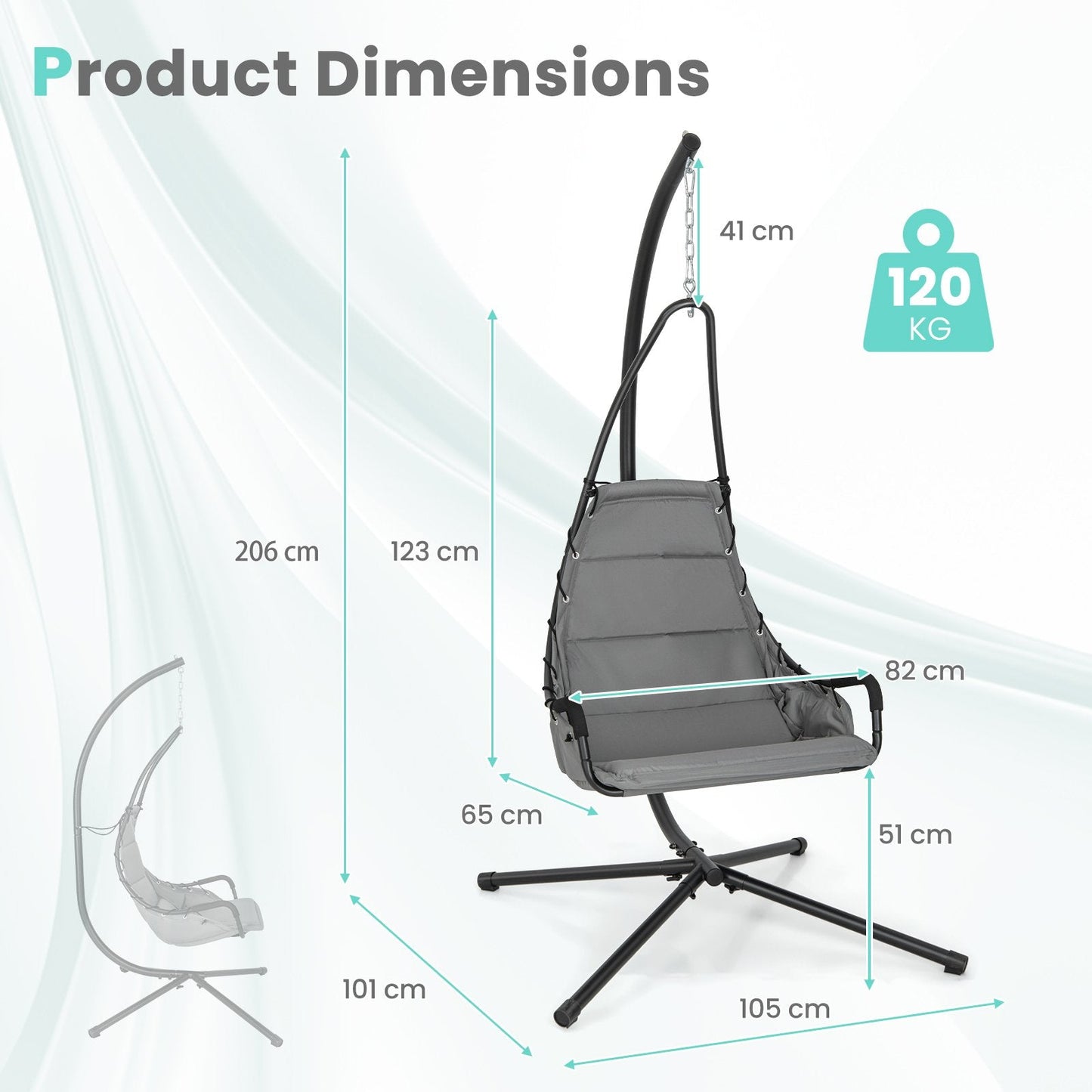 Hammock Swing Chair with Extra Large Padded Seat-Grey