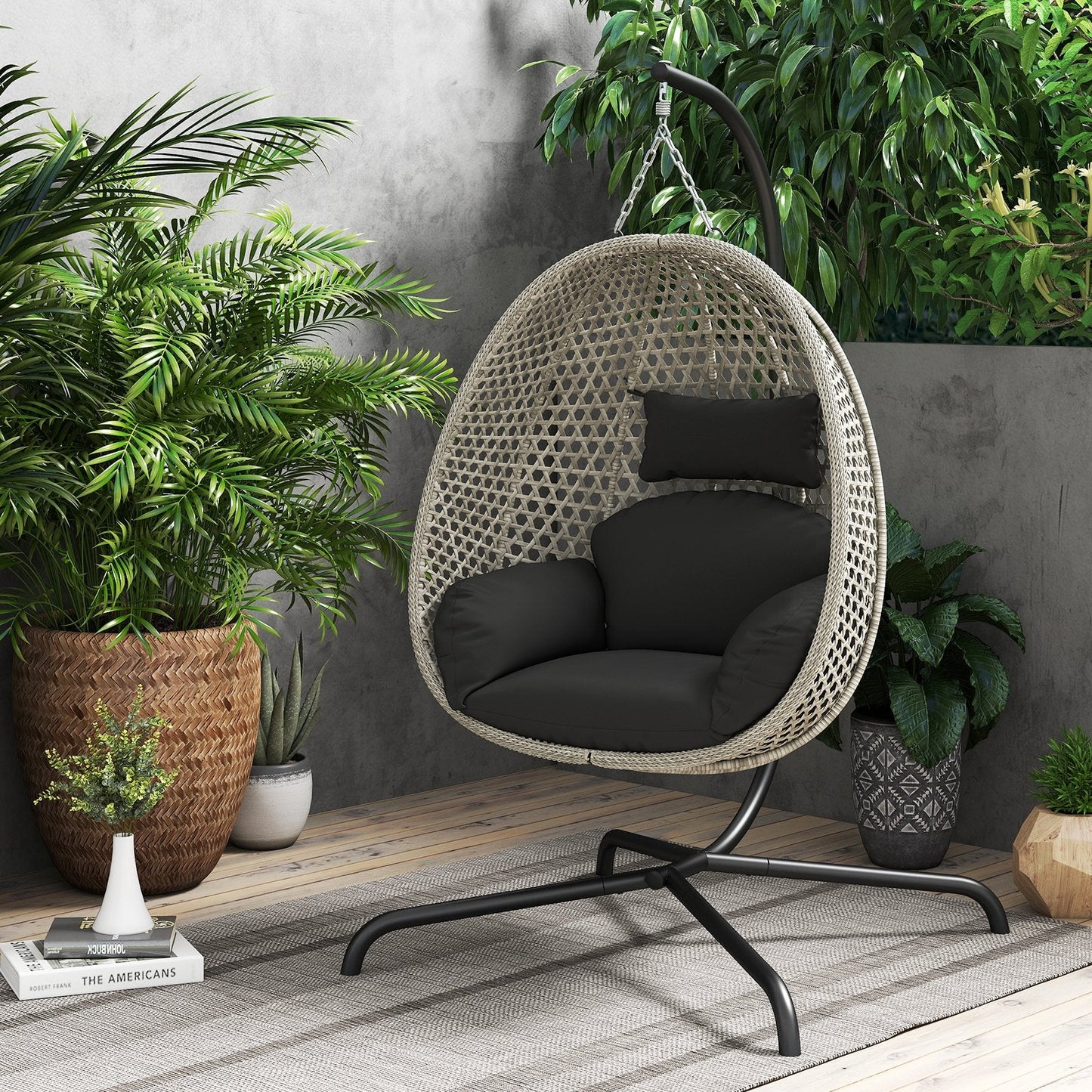 Hanging Egg Chair with Stand and Cushion