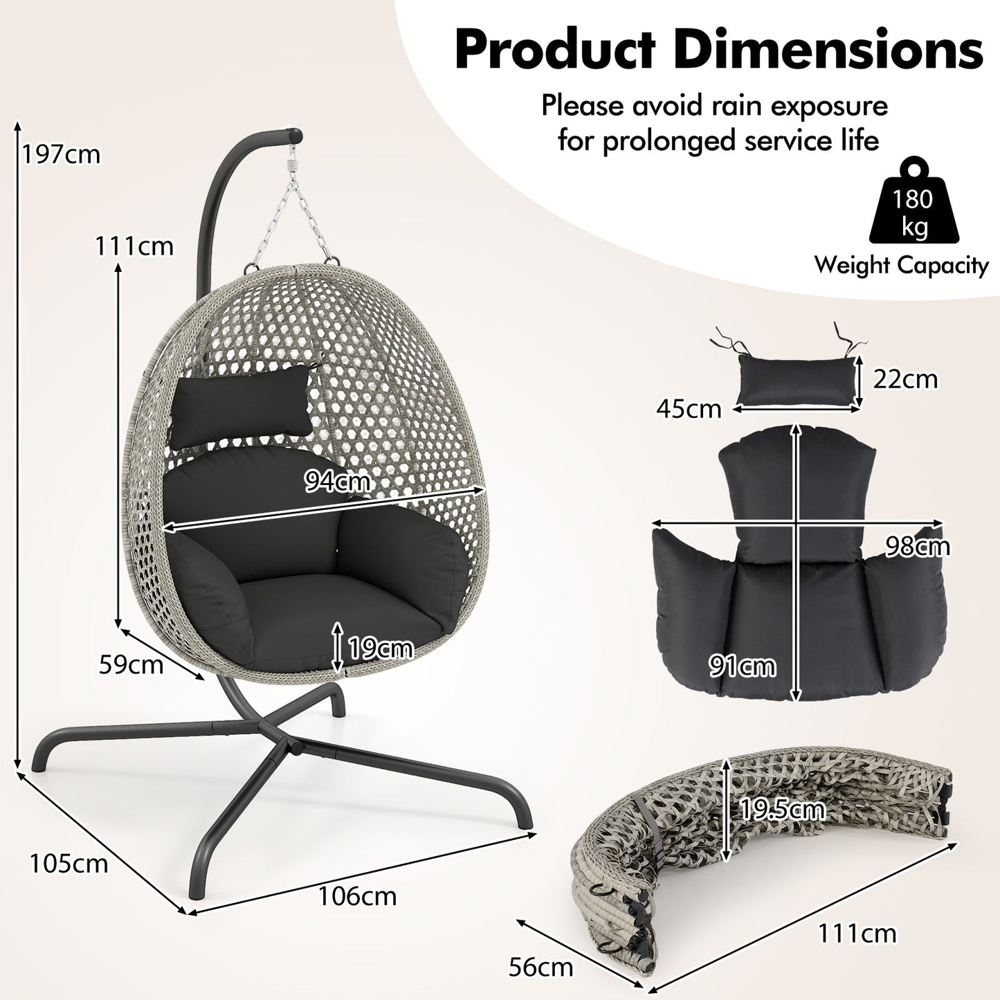 Hanging Egg Chair with Stand and Cushion
