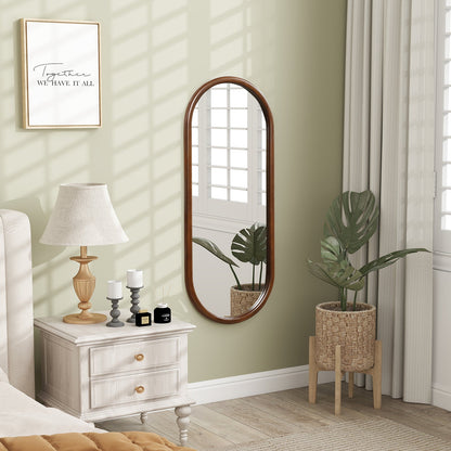 Hanging Mirror Full Length Mirror Wood Frame Wall-Mounted Mirror-Walnut