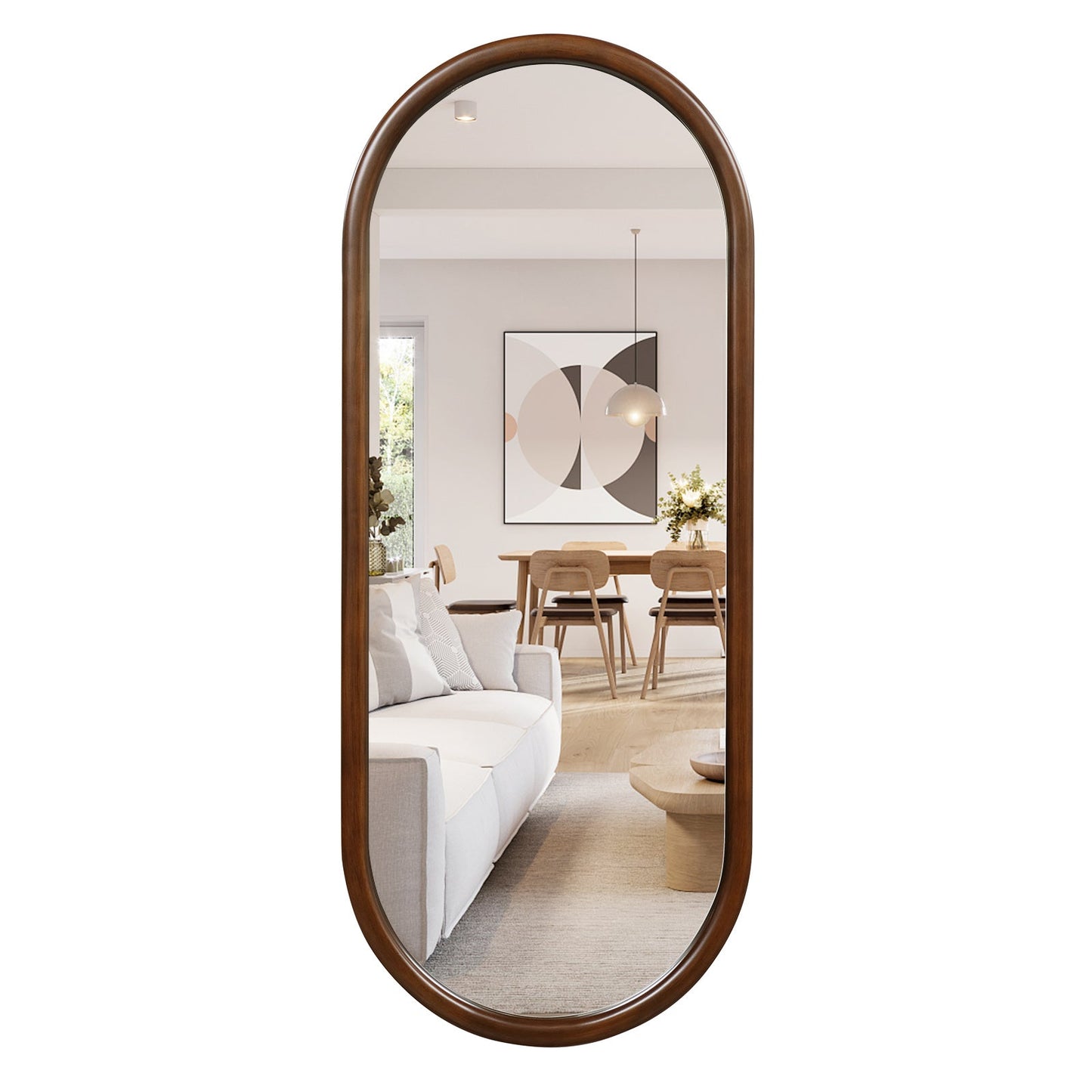 Hanging Mirror Full Length Mirror Wood Frame Wall-Mounted Mirror-Walnut