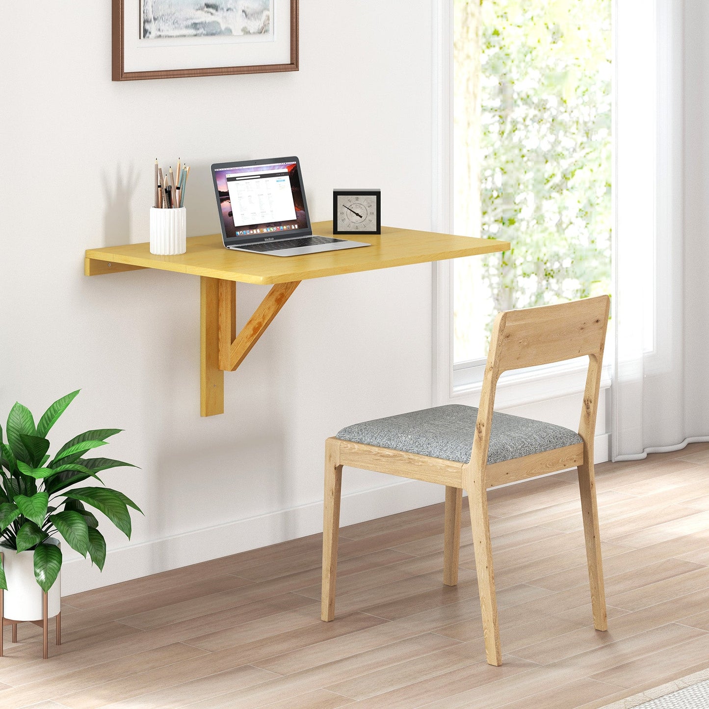 Wooden Folding Wall-Mounted Drop Leaf Table-Natural