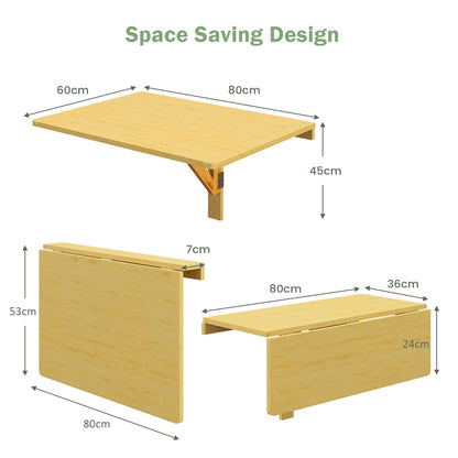 Wooden Folding Wall-Mounted Drop Leaf Table-Natural