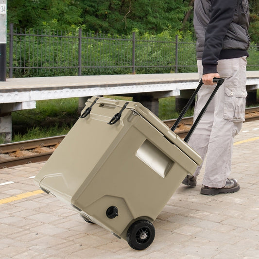40 L Ice Chest Hard Cooler with Wheels and Handle-Tan