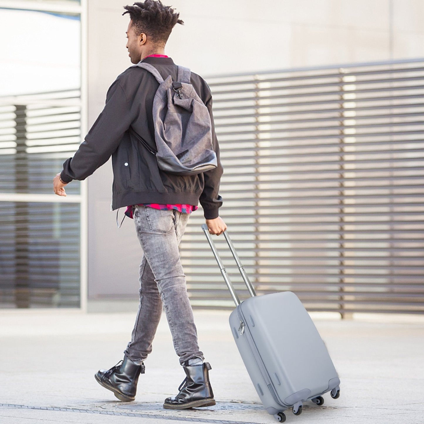 Hardside Luggage with Spinner Wheels, TSA Lock and Height Adjustable Handle-Blue