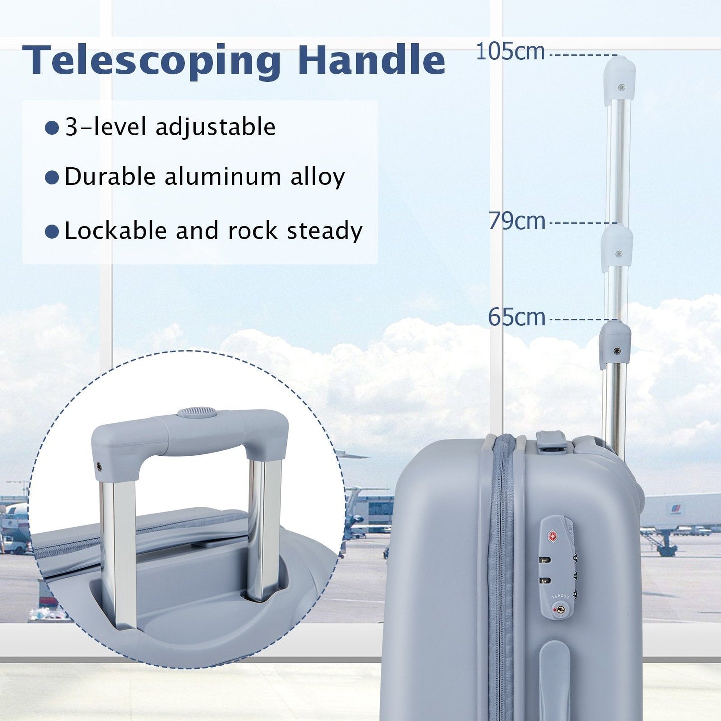 Hardside Luggage with Spinner Wheels, TSA Lock and Height Adjustable Handle-Blue