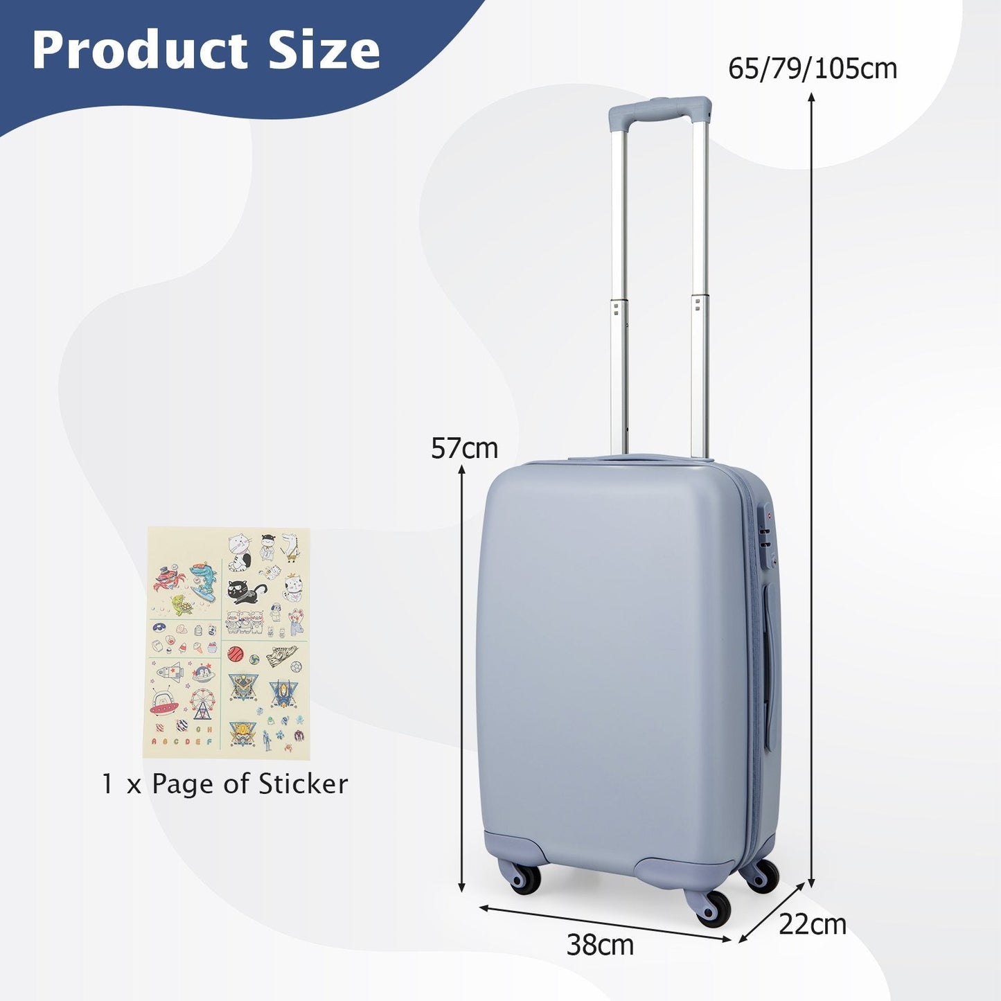 Hardside Luggage with Spinner Wheels, TSA Lock and Height Adjustable Handle-Blue