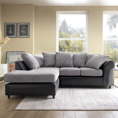 Harley Cord Fabric Corner Sofa - Black-Left Facing