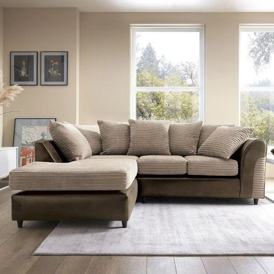 Harley Cord Fabric Corner Sofa - Brown-Left Facing