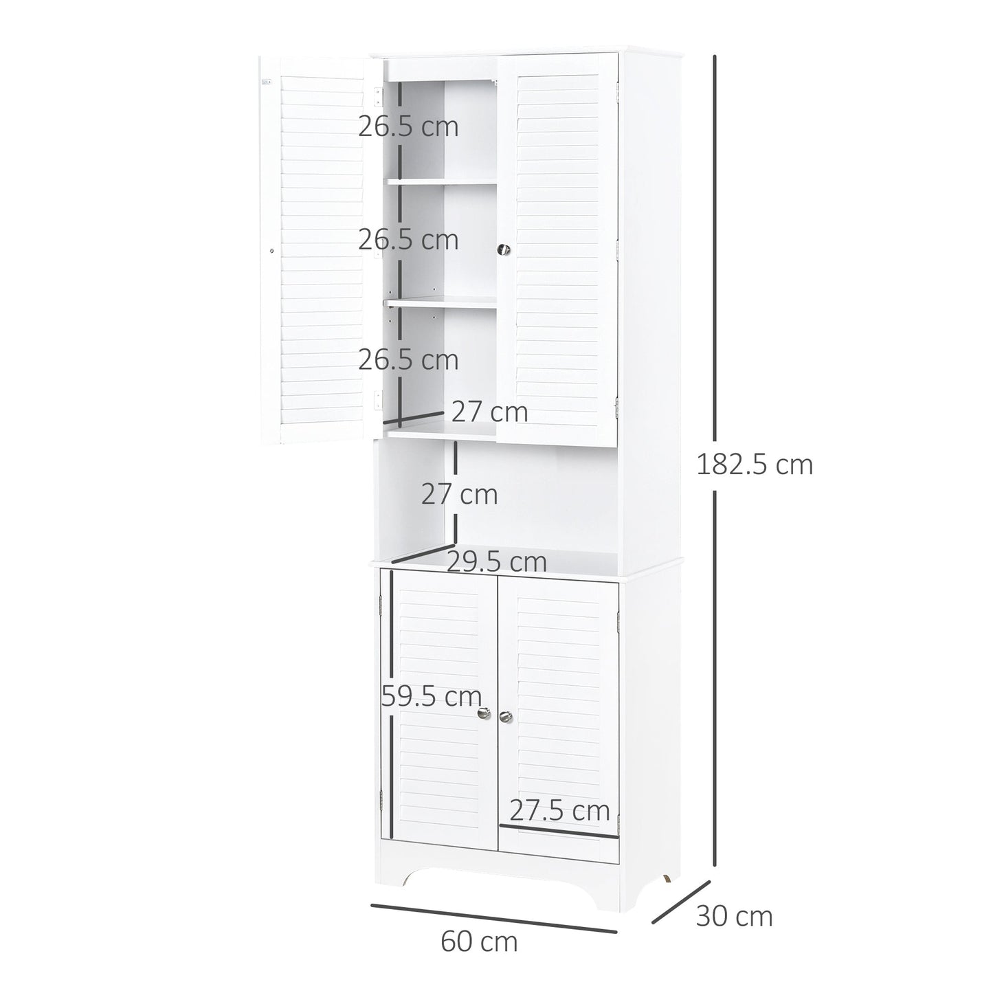 Retro Style Freestanding 6-Tier Bathroom Storage Cabinet White