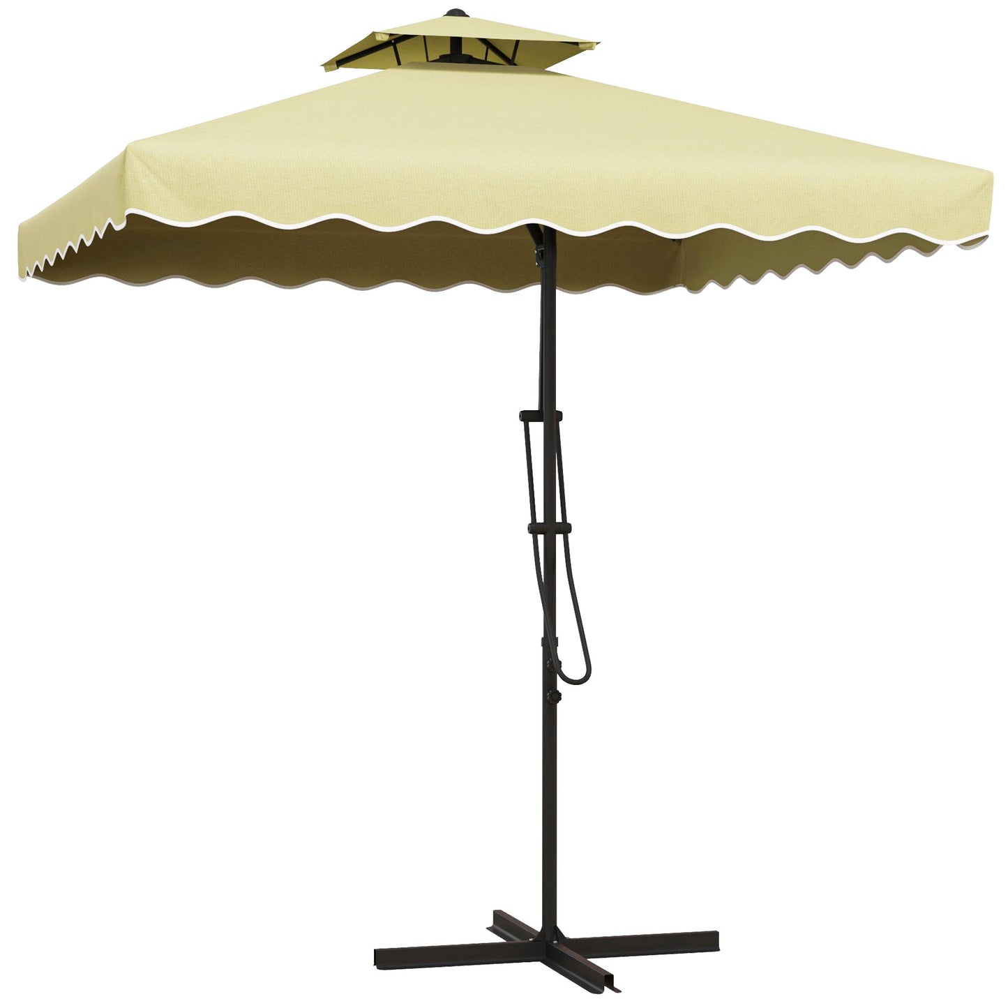 Outsunny 2.5m Square Double Top Garden Parasol Cantilever Umbrella with Ruffles, Beige