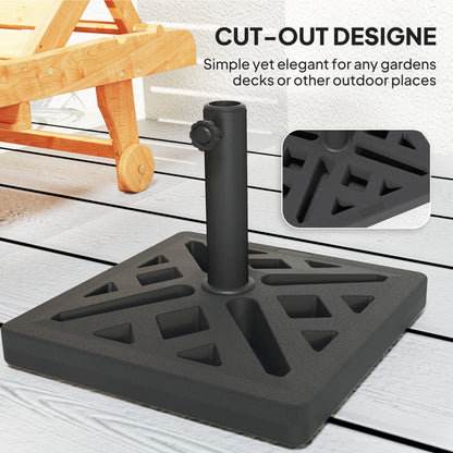Outsunny Garden Parasol Base, 15kg HDPE Outdoor Umbrella Stand Parasol Stand with Cut-Out Design, Sun Umbrella Base for 32, 38, 48 mm Poles, Black
