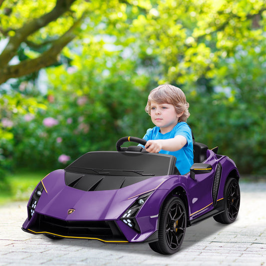 Samochód elektryczny dla dzieci AIYAPLAY 12 V Lamborghini Autentica z licencją, pilotem, czterema kołami z zawieszeniem, płynnym rozruchem, fioletowy
