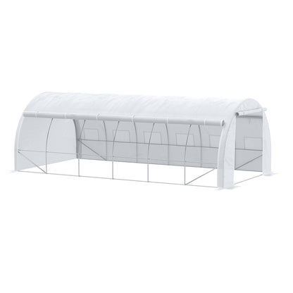 Outsunny 6 x 3 x 2 m Polytunnel Greenhouse, Walk in Pollytunnel Tent with Steel Frame, Reinforced Cover, Zippered Door and 8 Windows for Garden White