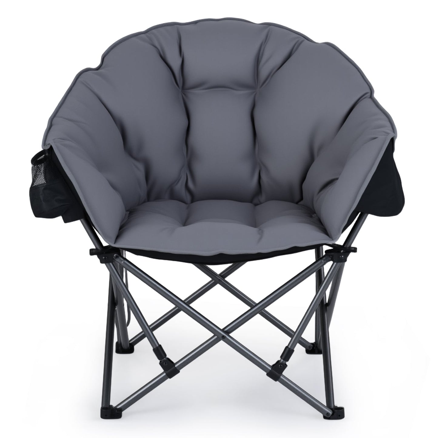 Heavy-Duty Folding Oxford Chair with Padded Seat and Cup Holder for Beach Fishing-Grey