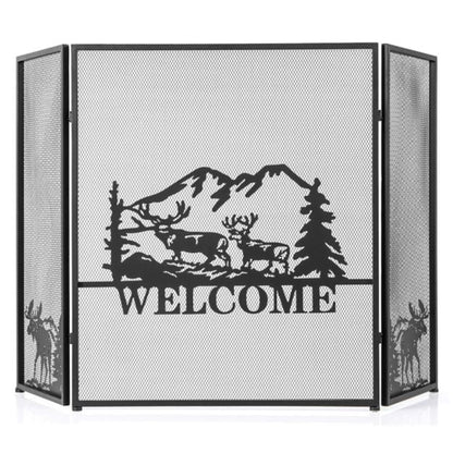 Heavy Duty Metal Firewood Holder and Spark Guard for Indoor Outdoor Fireplace