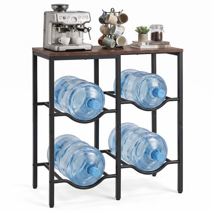 Heavy Duty Metal Frame Water Jug Shelf with Adjustable Foot Pads-Rustic Brown
