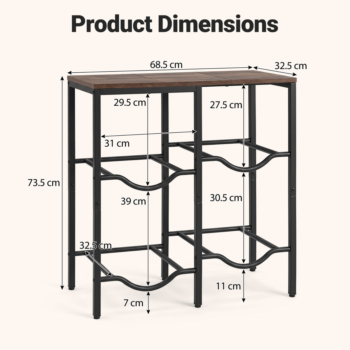 Heavy Duty Metal Frame Water Jug Shelf with Adjustable Foot Pads-Rustic Brown