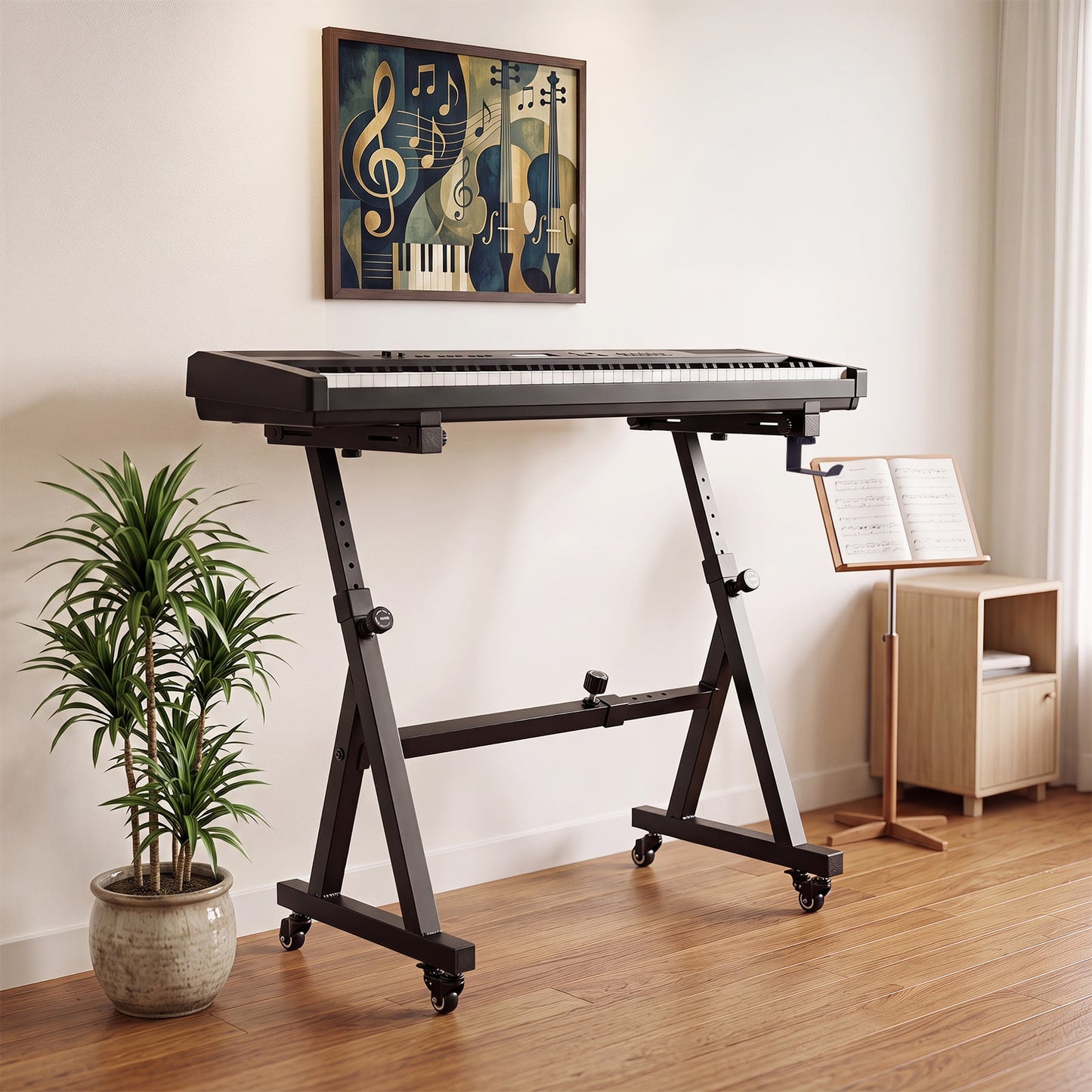 Heavy-Duty Piano Stand with Headphone Hook Fits 49 54 61 88 Keys Electric Pianos-Black