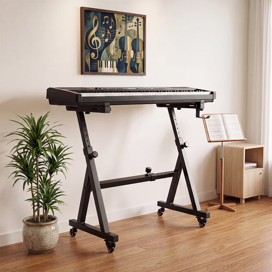 Heavy-Duty Piano Stand with Headphone Hook Fits 49 54 61 88 Keys Electric Pianos-Black