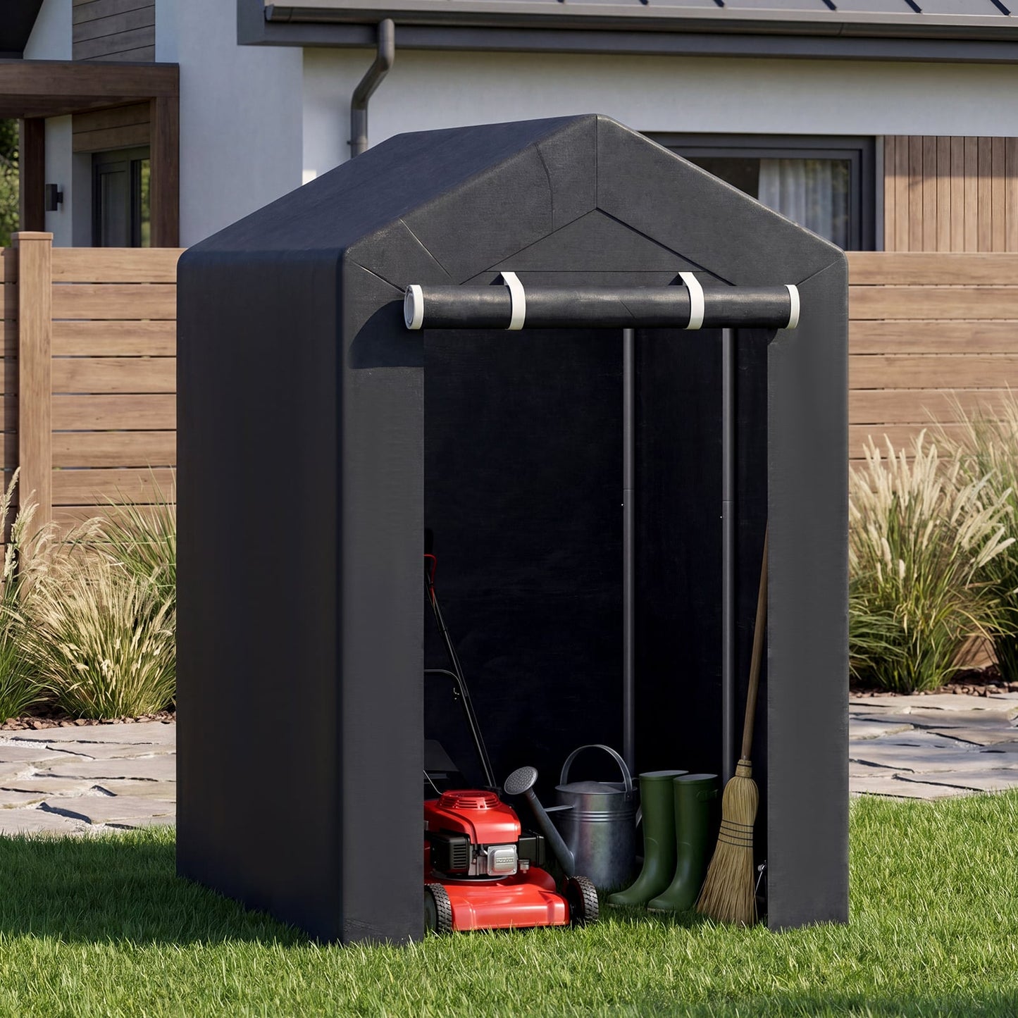Heavy-Duty Portable Storage Shed with Roll-up Zipper Door and Sun-Protective Canopy-S