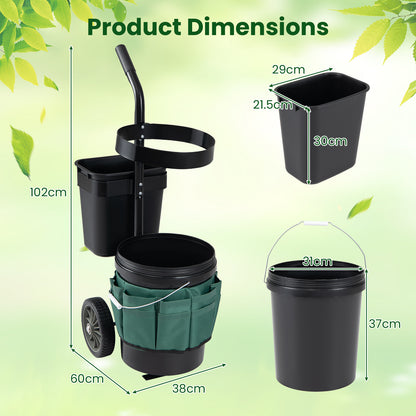 Heavy Duty Rolling Garden Cart with Wheels and Round Bucket-Green