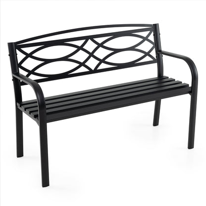 Garden Bench Heavy-Duty Metal Slatted Loveseat for 2 People-Black