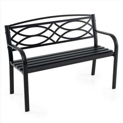 Garden Bench Heavy-Duty Metal Slatted Loveseat for 2 People-Black