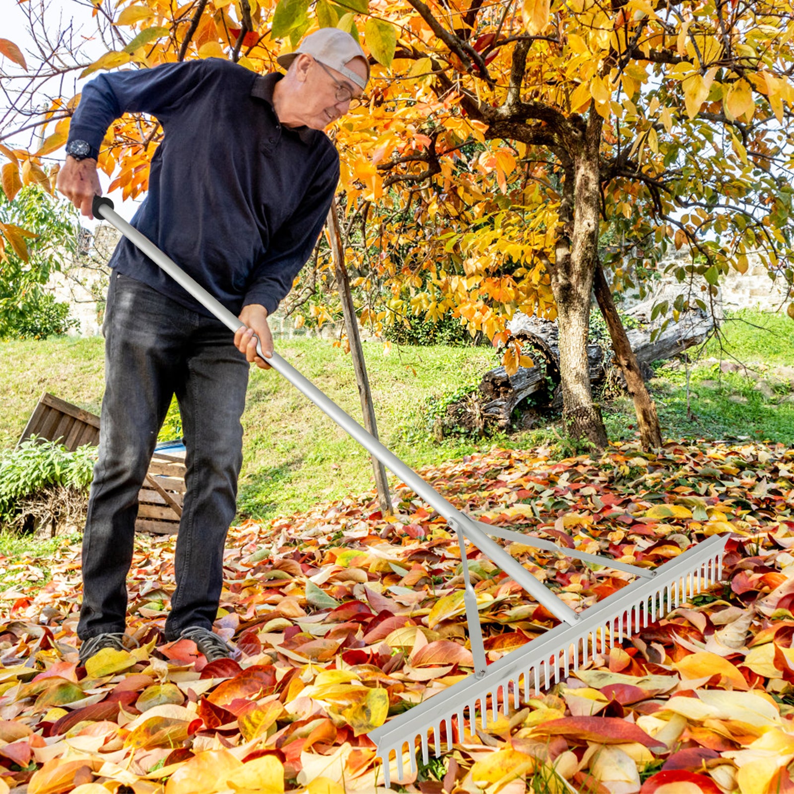 Heavy-Duty Aluminum Landscape Rake with 91 cm Wide Rake Head
