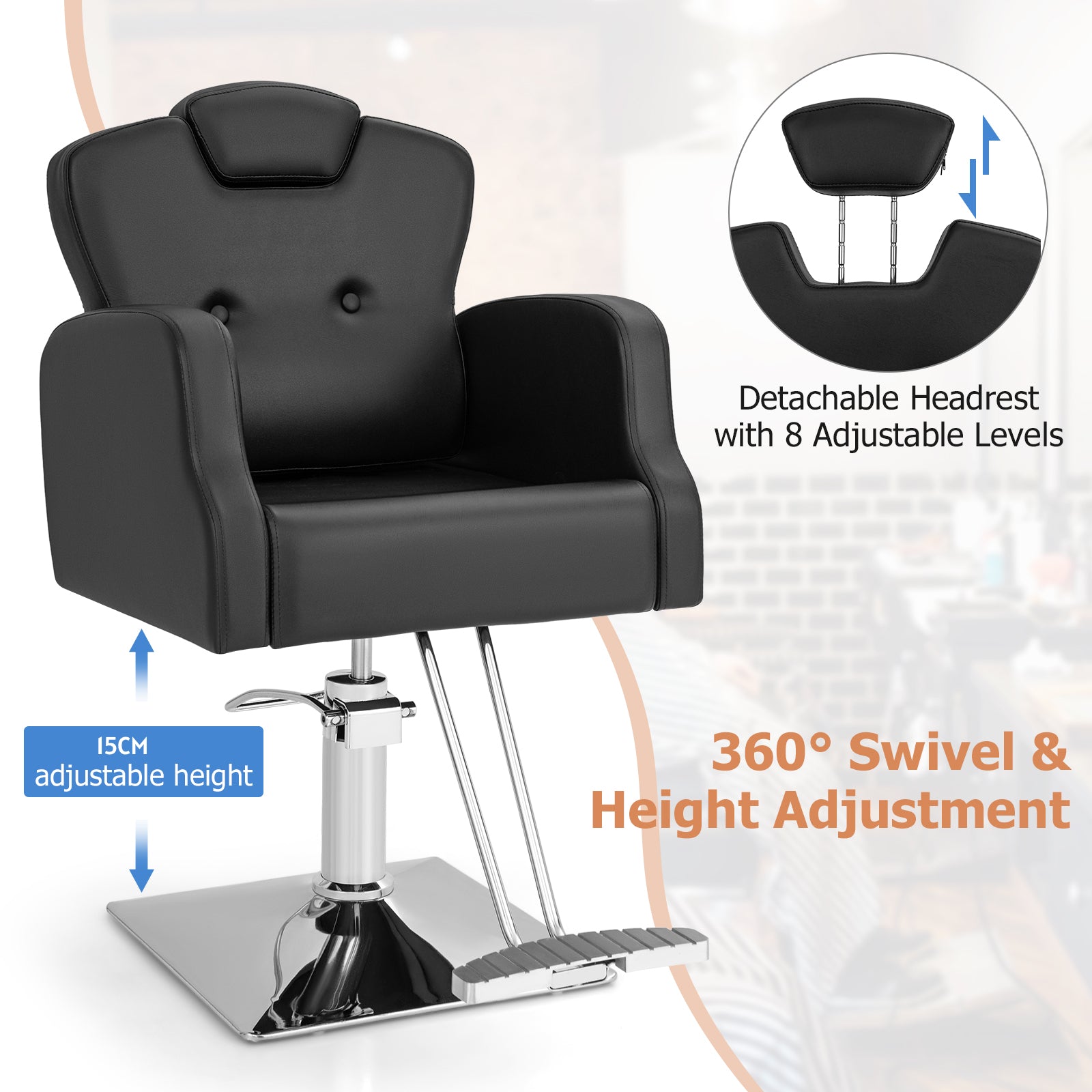 Heavy Duty Hydraulic Barber Chair Salon Chair with 360 Degrees Swivel-Black