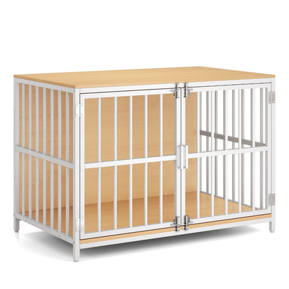 Heavy-duty Dog Crate Furniture with Dual Lockable Double Doors-Natural