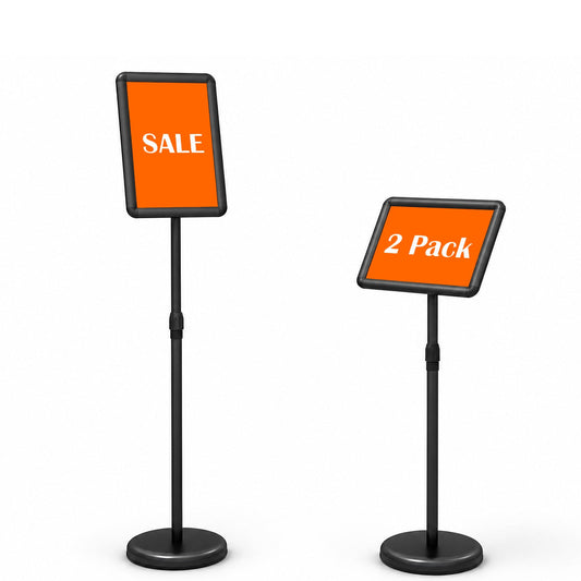 Height Adjustable Floor Standing Poster Stand with Snap-Open Frame and 360° Rotation-Black