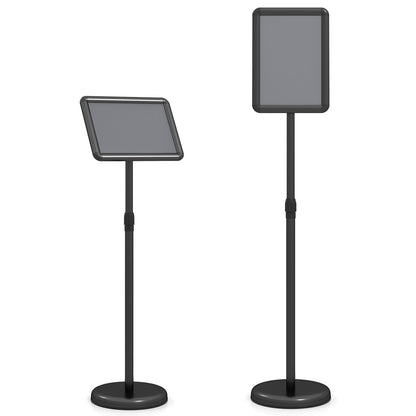 Height Adjustable Floor Standing Poster Stand with Snap-Open Frame and 360° Rotation-Black