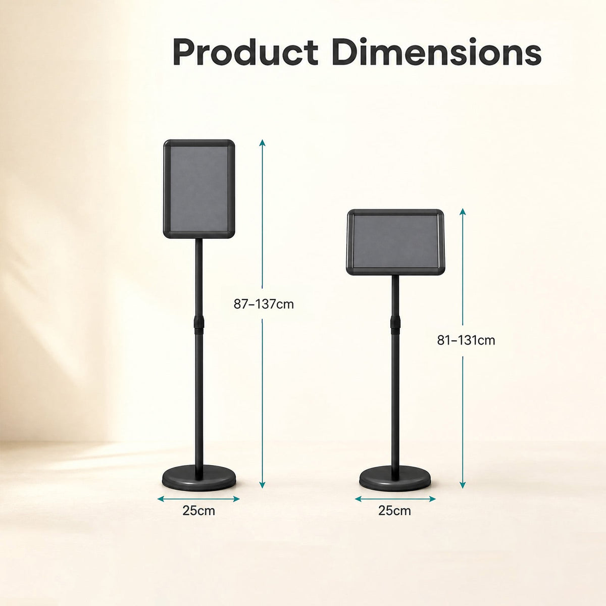 Height Adjustable Floor Standing Poster Stand with Snap-Open Frame and 360° Rotation-Black