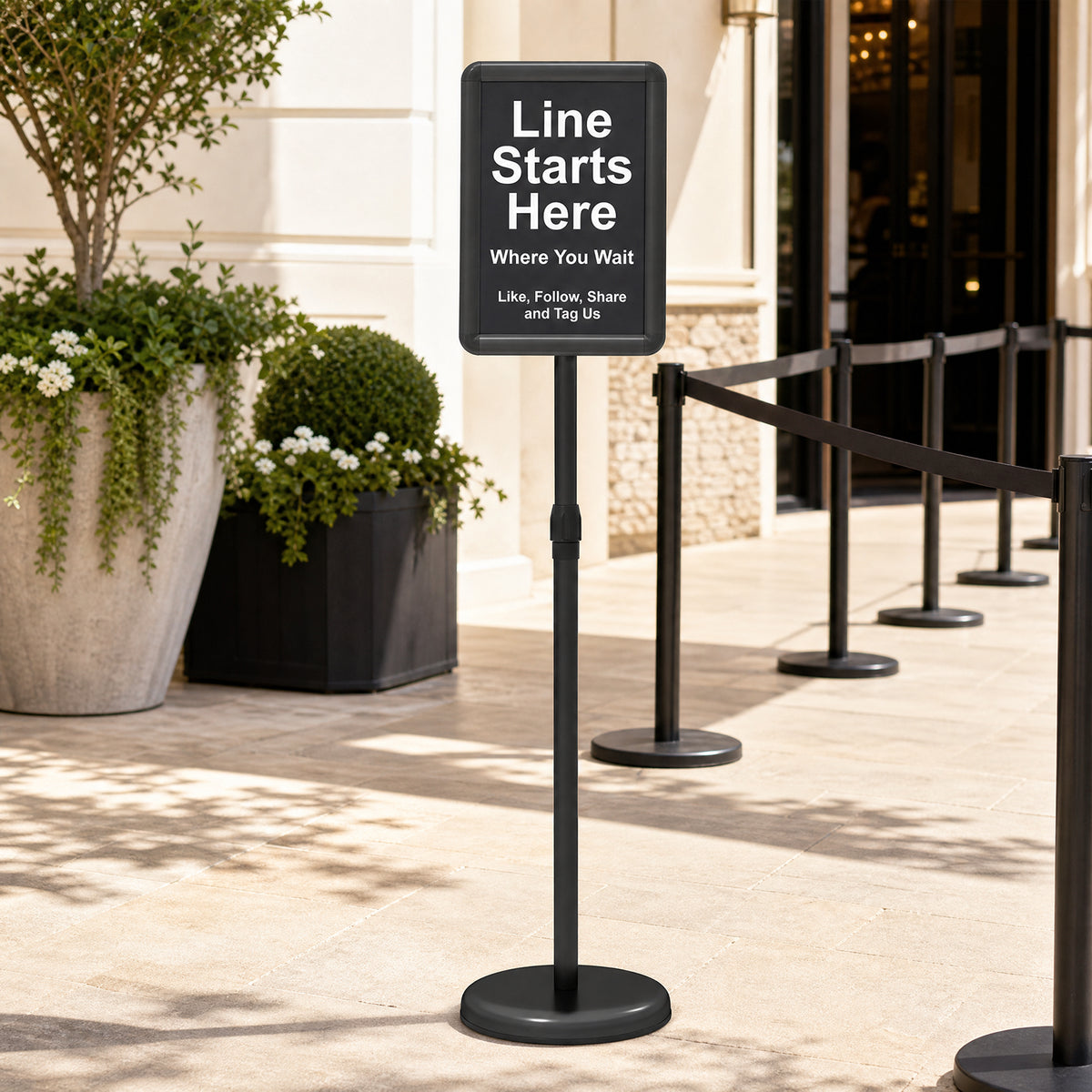 Height Adjustable Floor Standing Poster Stand with Snap-Open Frame and 360° Rotation-Black